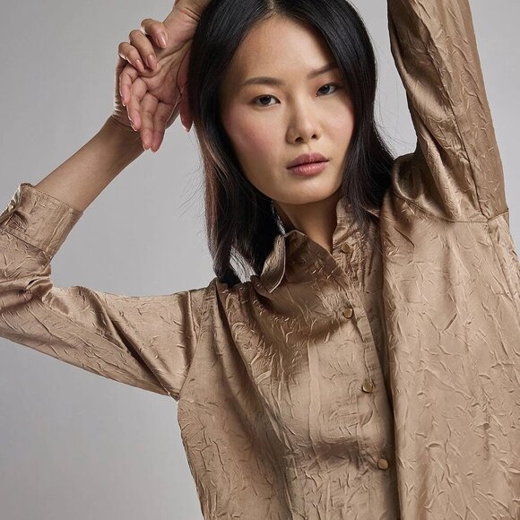 Zara Crinkle Satin Button Down Blouse S - Picture 2 of 14